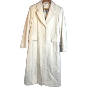 Marvin Richards Ivory 100% Pure Wool Trench Coat Topstitched Classic Maxi Size 6